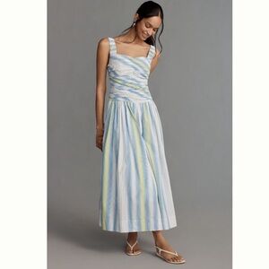 Anthropologie Square-Neck Drop-Waist Maxi Dress